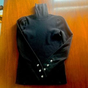 Ralph Lauren Black Ribbed Turtleneck. 3 Functional Silver Buttons. Medium.